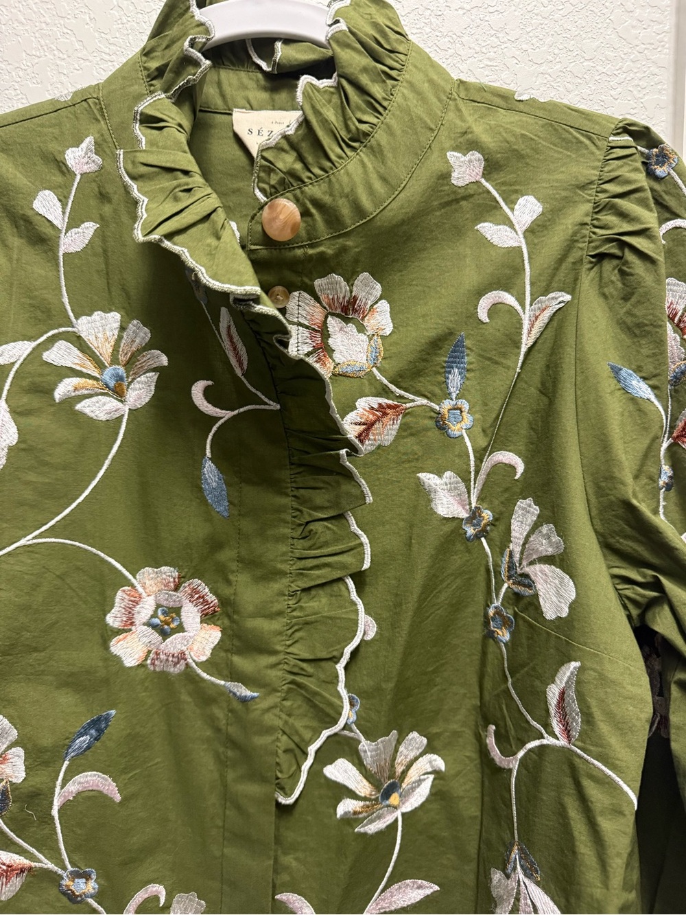 Sezane Coline Blouse in Multi-colored Flower on Khaki - Picture 11 of 11